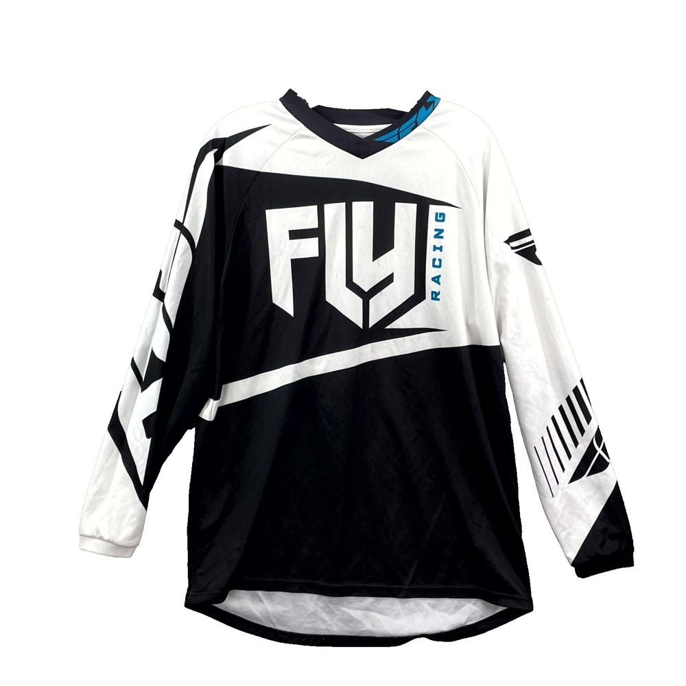 Fly Racing F-16 Dirt‎ Bike Motocross Jersey Mens Medium Black White Long Sleeve